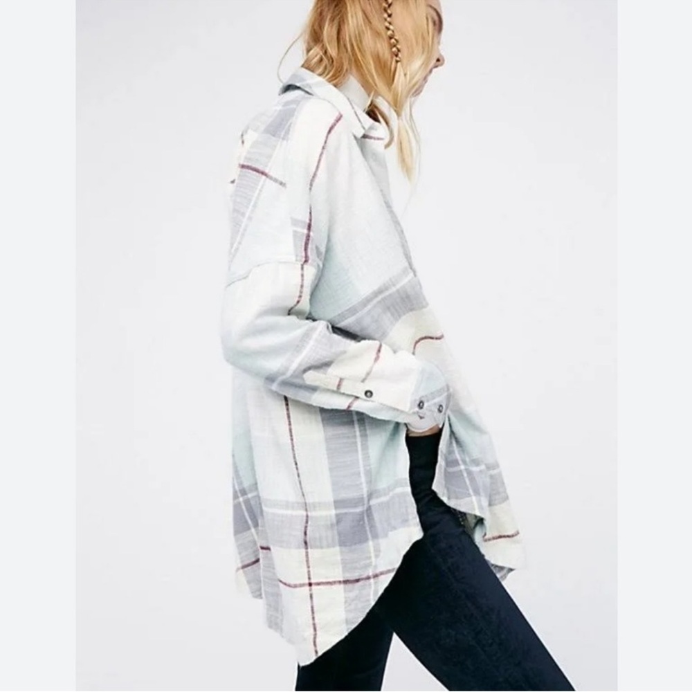 Free People Rainy Day Plaid Button Down Flannel Shirt Size XS - Picture 9 of 9